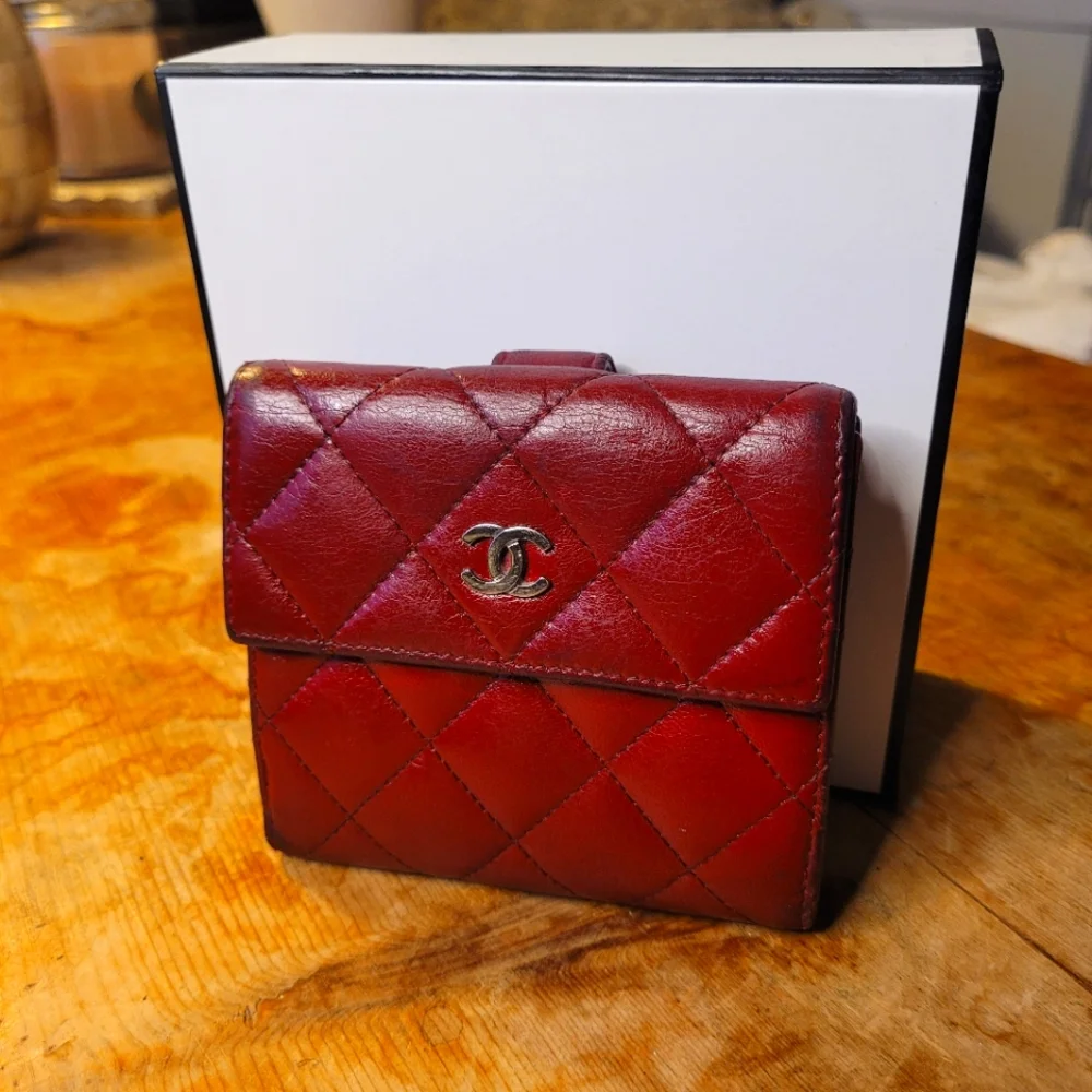 CHANEL Lambskin Leather S-Double Compact Wallet